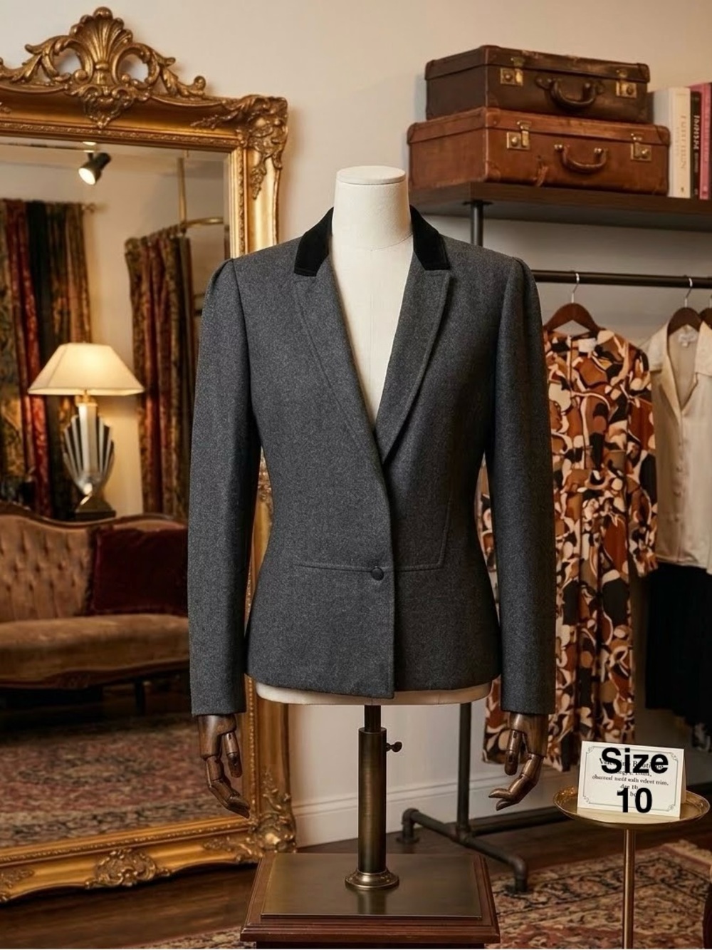 Valentino Boutique Vintage Wool Blazer With Velvet Collar and Buttons Size 10